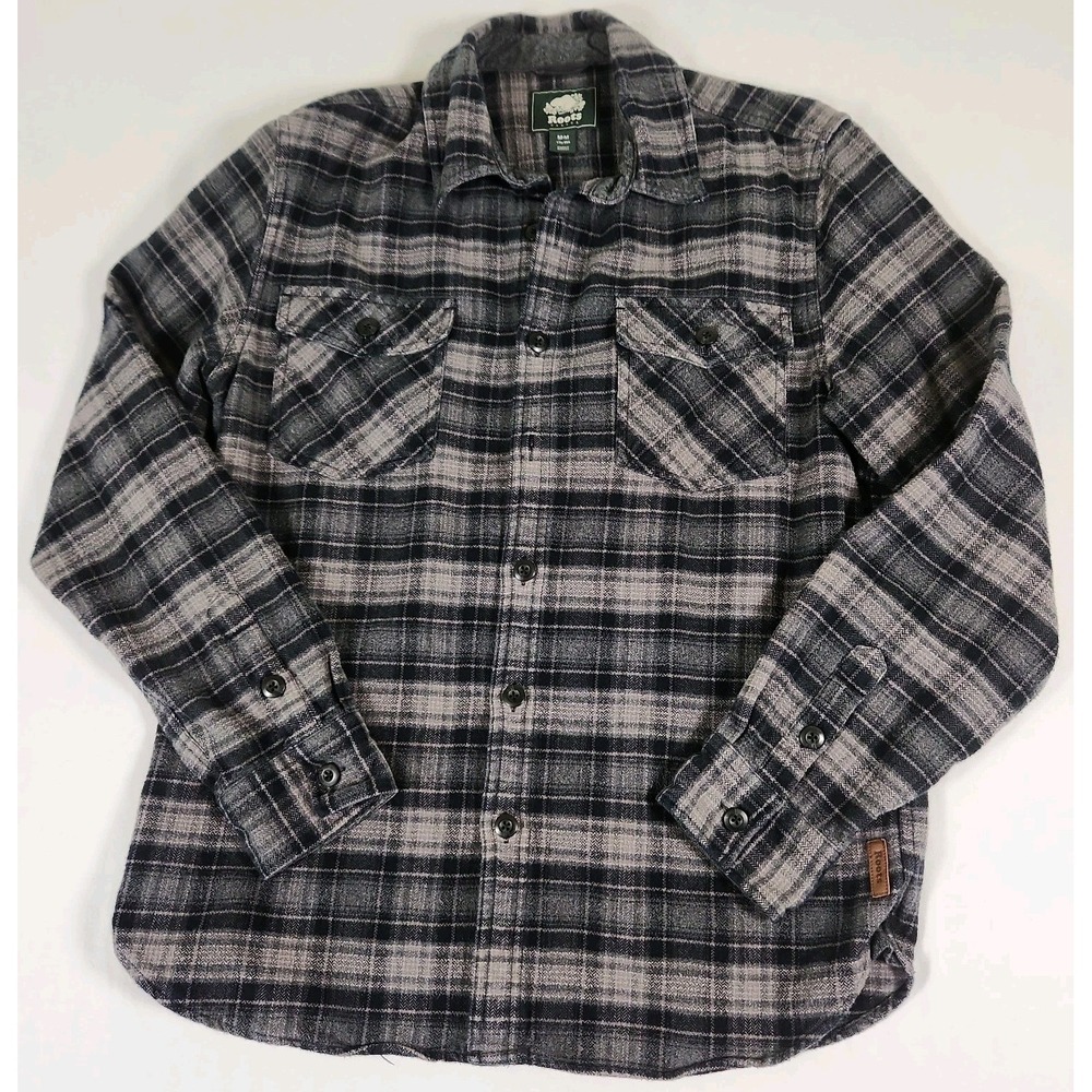 Roots Brushed Flannel Shirt Mens M Plaid Button Long Sleeve 100% Cotton